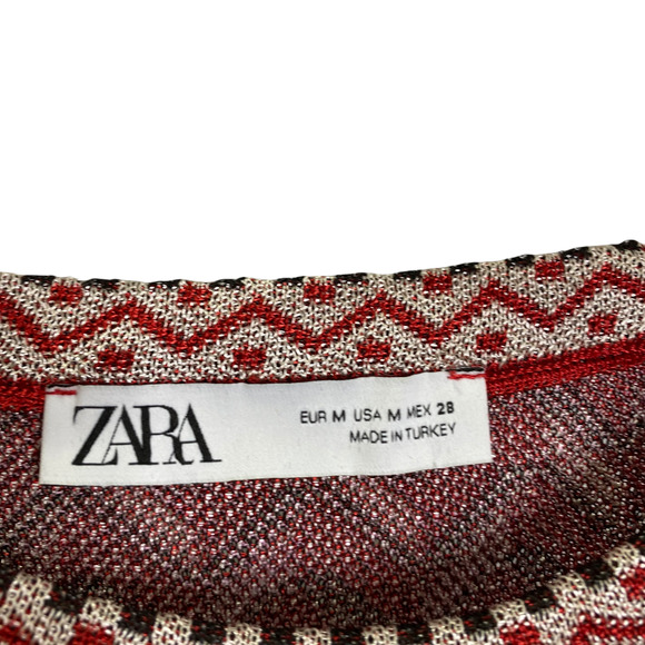 Zara Women's Dress A-Line Red Chevron 3/4 Sleeve Raglan Crew Neck Size M - Picture 2 of 7